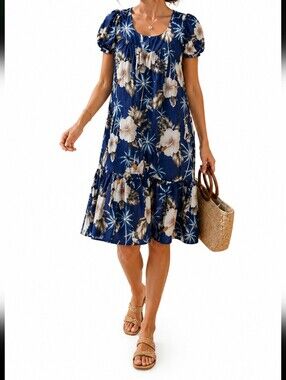 JC Hawaii 100% Cotton Oversized Front Pockets Floral Summer Relaxed Dress